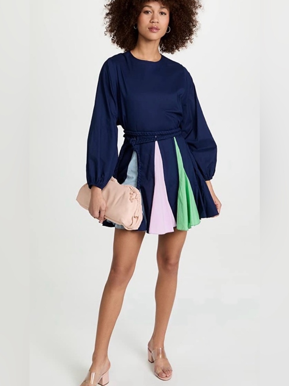 RHODE Ella Dress Medieval Blue Multi Rainbow Pleated XS